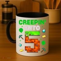 5th Birthday Gamer Pixel Style Creepin’ Into 5 Video Game Party Coffee Mug thumb 4