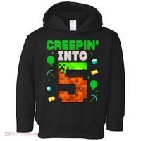 5th Birthday Gamer Pixel Style Creepin’ Into 5 Video Game Party Toddler Hoodie thumb 0