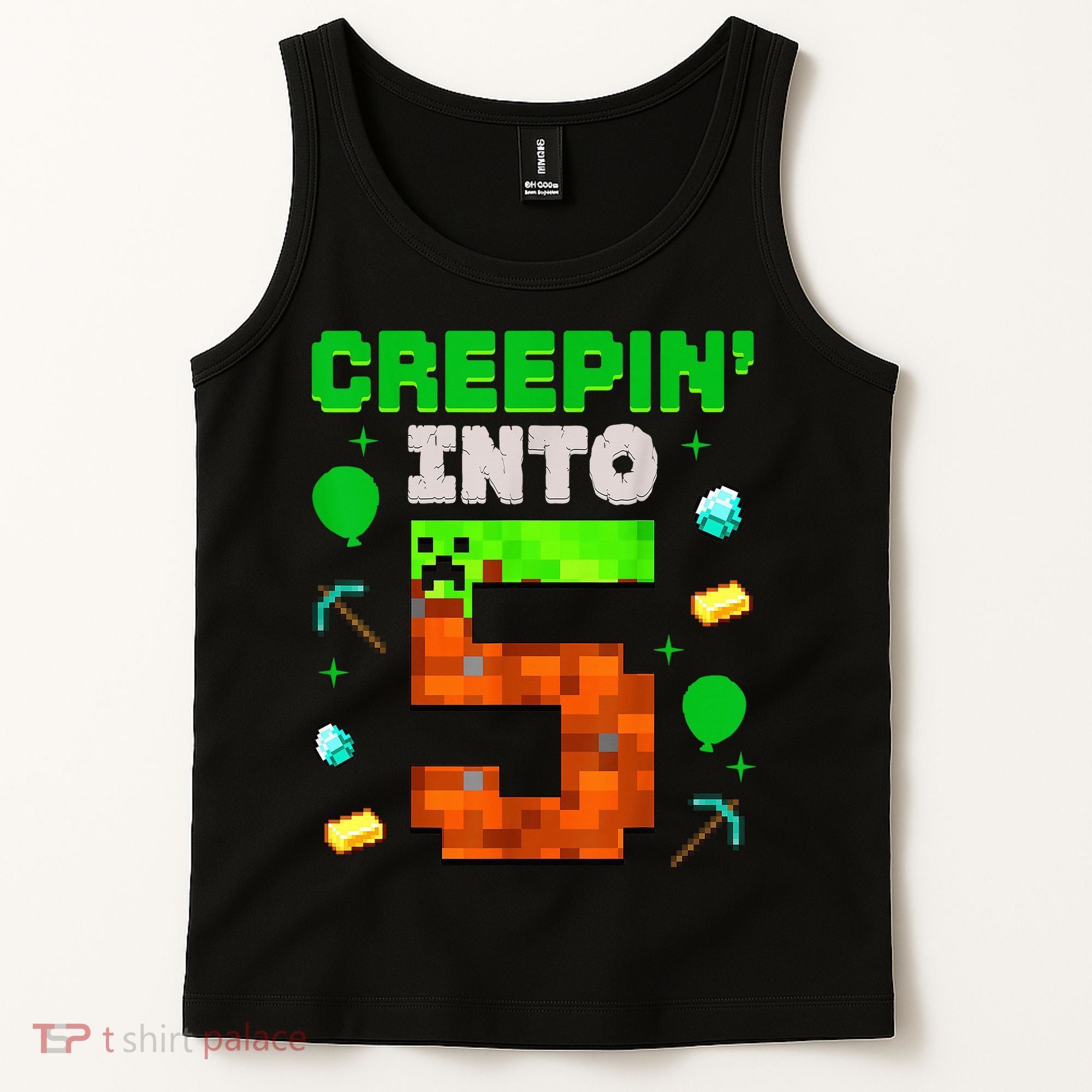 5th Birthday Gamer Pixel Style Creepin’ Into 5 Video Game Party Tank Top