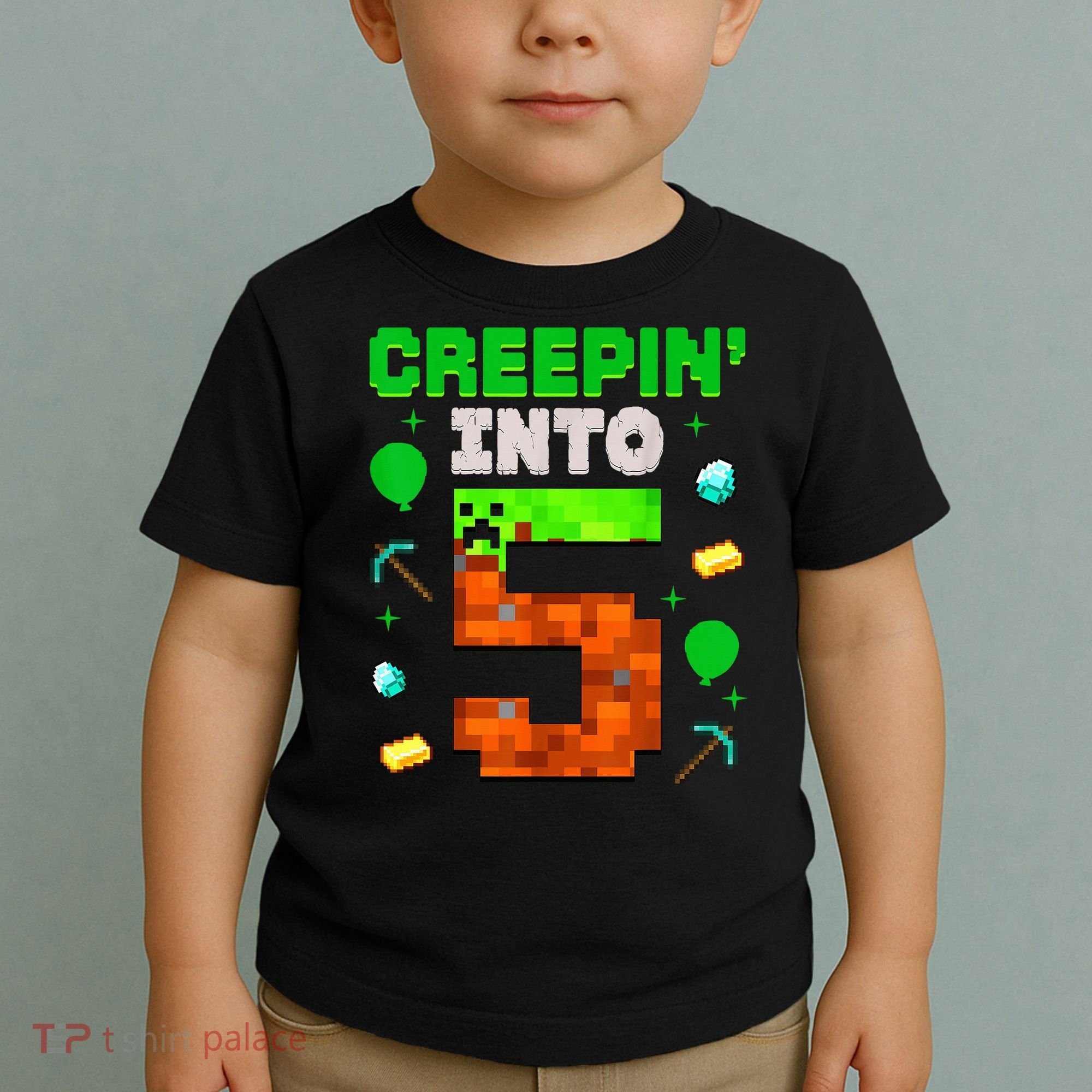 5th Birthday Gamer Pixel Style Creepin’ Into 5 Video Game Party Toddler T-Shirt
