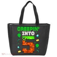 5th Birthday Gamer Pixel Style Creepin’ Into 5 Video Game Party Tote Bag thumb 0