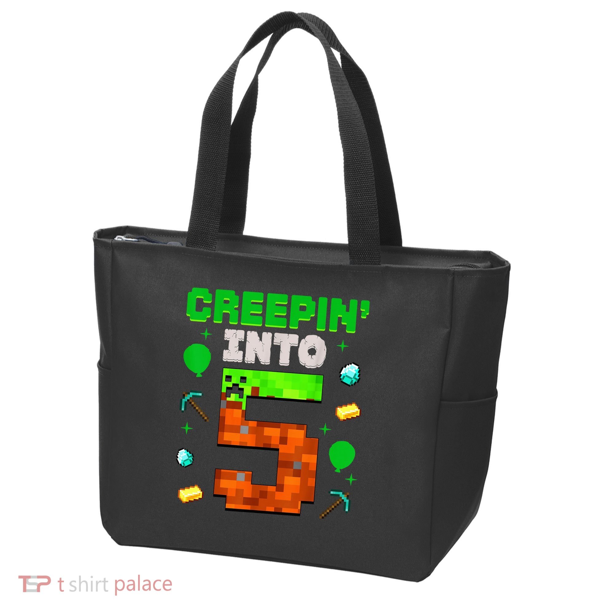 5th Birthday Gamer Pixel Style Creepin’ Into 5 Video Game Party Tote Bag