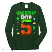 5th Birthday Gamer Pixel Style Creepin’ Into 5 Video Game Party Long Sleeve Shirt thumb 0