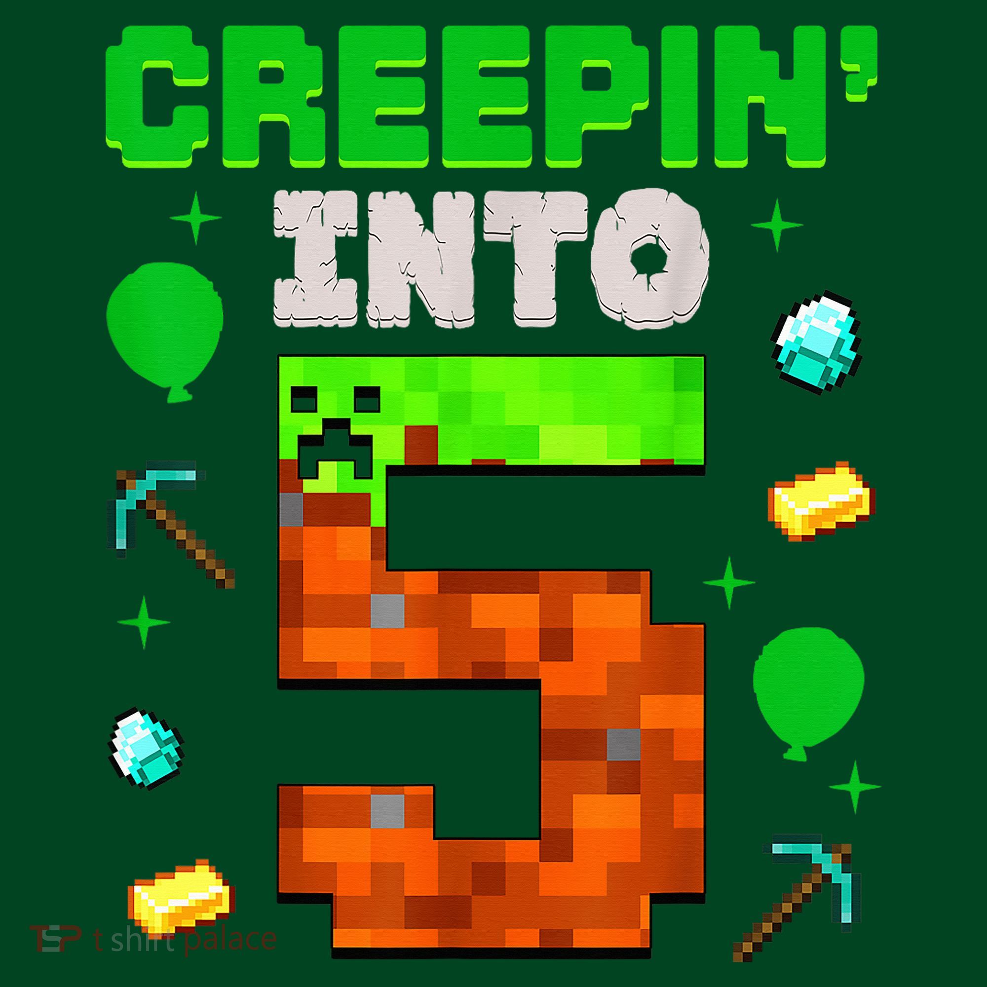 5th Birthday Gamer Pixel Style Creepin’ Into 5 Video Game Party Long Sleeve Shirt