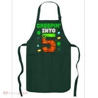 5th Birthday Gamer Pixel Style Creepin’ Into 5 Video Game Party Apron thumb 0