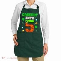 5th Birthday Gamer Pixel Style Creepin’ Into 5 Video Game Party Apron thumb 2