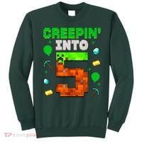 5th Birthday Gamer Pixel Style Creepin’ Into 5 Video Game Party Sweatshirt thumb 0