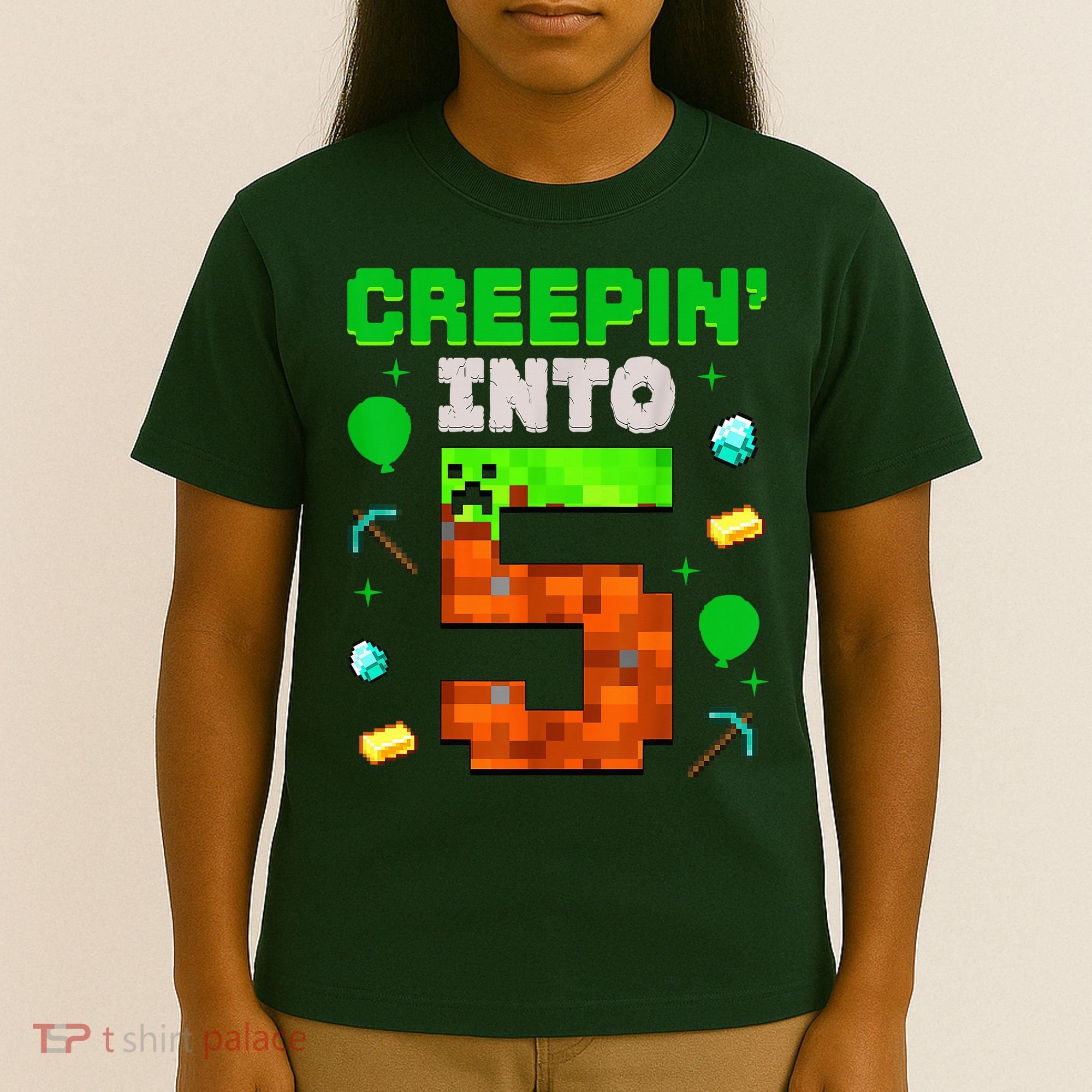 5th Birthday Gamer Pixel Style Creepin’ Into 5 Video Game Party T-Shirt