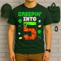 5th Birthday Gamer Pixel Style Creepin’ Into 5 Video Game Party T-Shirt thumb 6
