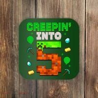 5th Birthday Gamer Pixel Style Creepin’ Into 5 Video Game Party Coaster thumb 0