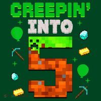 5th Birthday Gamer Pixel Style Creepin’ Into 5 Video Game Party Polo thumb 2