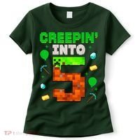 5th Birthday Gamer Pixel Style Creepin’ Into 5 Video Game Party Women's T-Shirt thumb 0