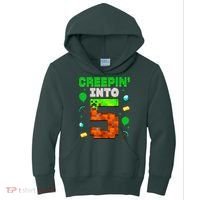 5th Birthday Gamer Pixel Style Creepin’ Into 5 Video Game Party Kids Hoodie thumb 0