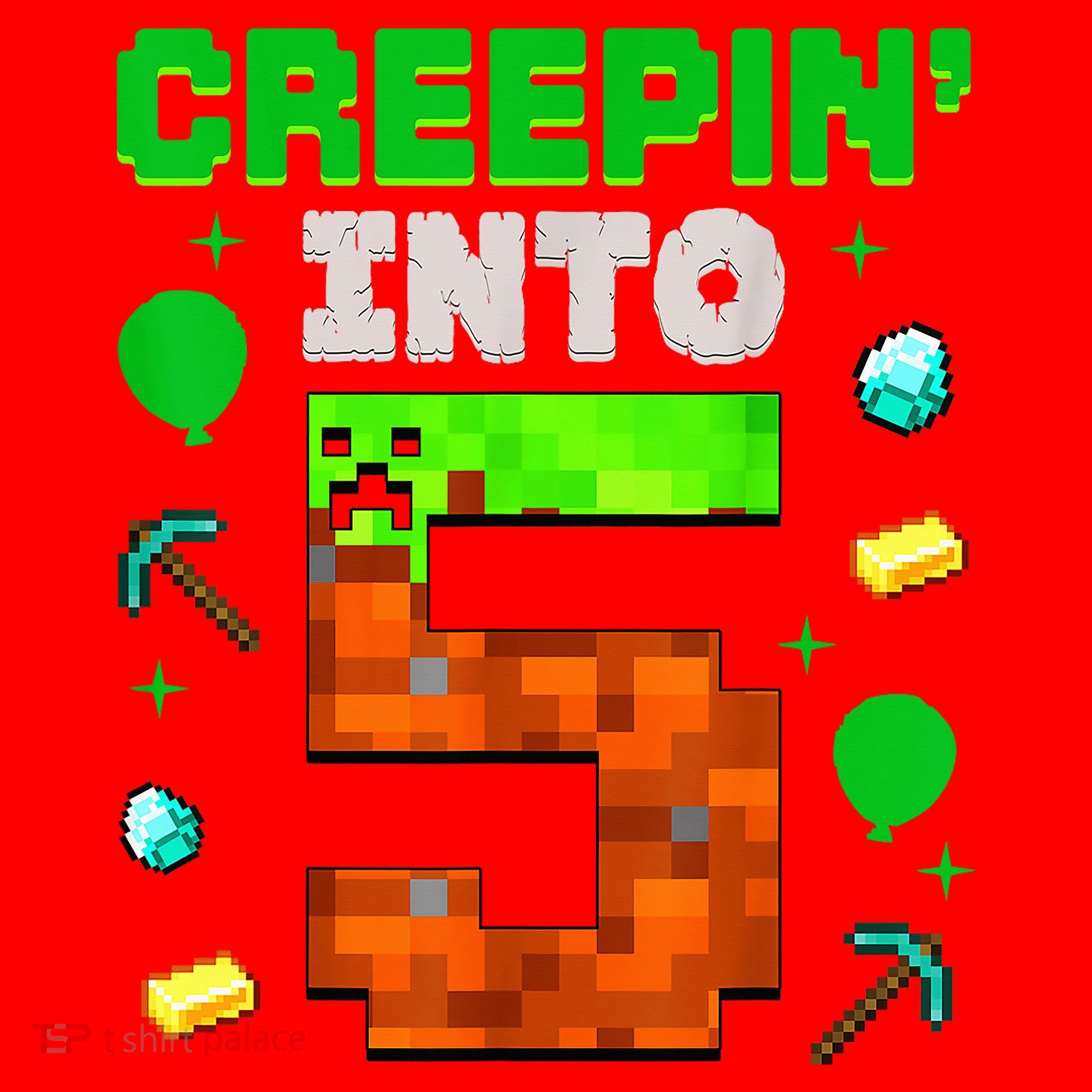 5th Birthday Gamer Pixel Style Creepin’ Into 5 Video Game Party Santa Hat
