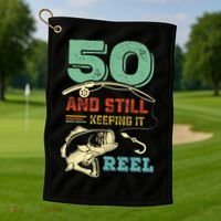 50th Birthday Gift For Fisherman Mens Golf Towel thumb 1