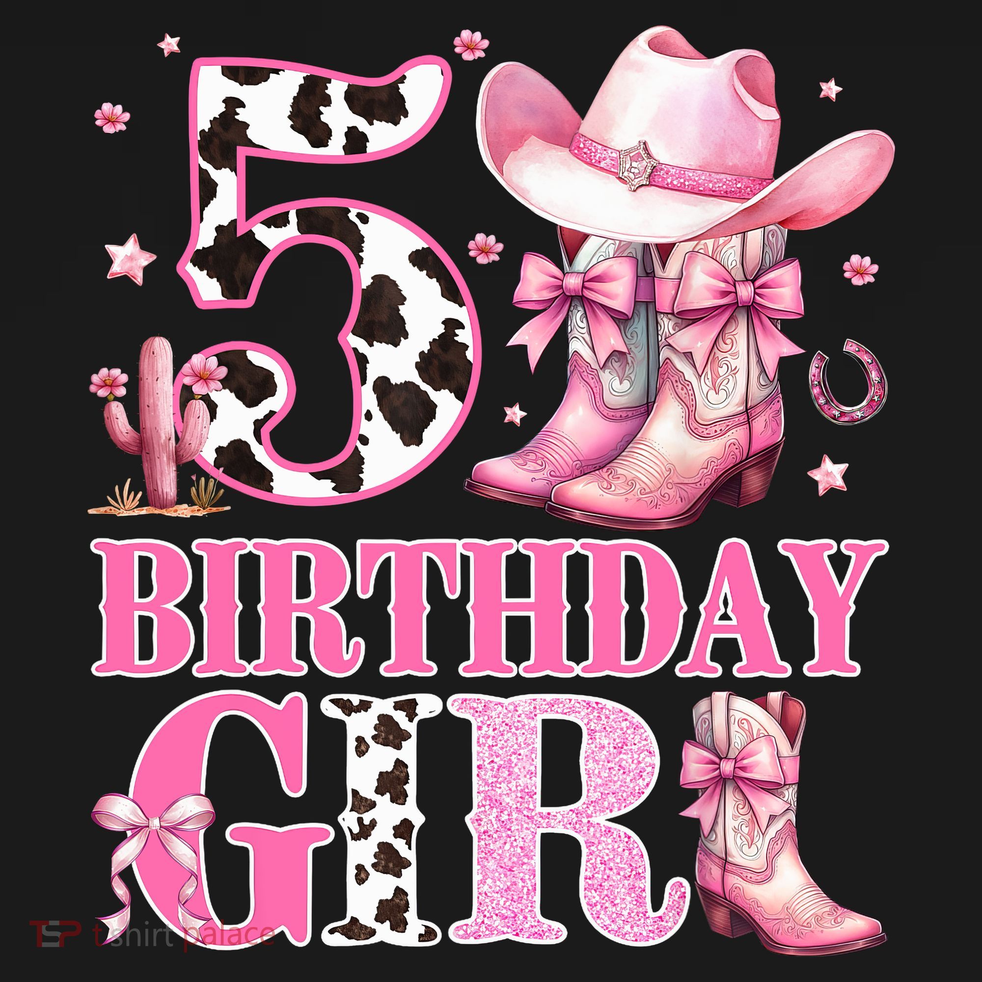 5th Birthday Girl Rodeo Western Cowgirl Birthday Party  T-Shirt