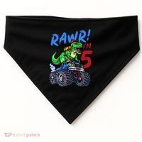 5th Birthday I’M 5 Dinosaur T Rex Monster Truck USA-Made Doggie Bandana thumb 0
