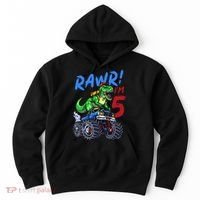 5th Birthday I’M 5 Dinosaur T Rex Monster Truck Hoodie thumb 0