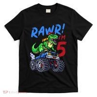 5th Birthday I’M 5 Dinosaur T Rex Monster Truck T-Shirt thumb 0