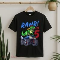 5th Birthday I’M 5 Dinosaur T Rex Monster Truck T-Shirt thumb 2