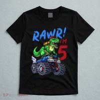5th Birthday I’M 5 Dinosaur T Rex Monster Truck T-Shirt thumb 5