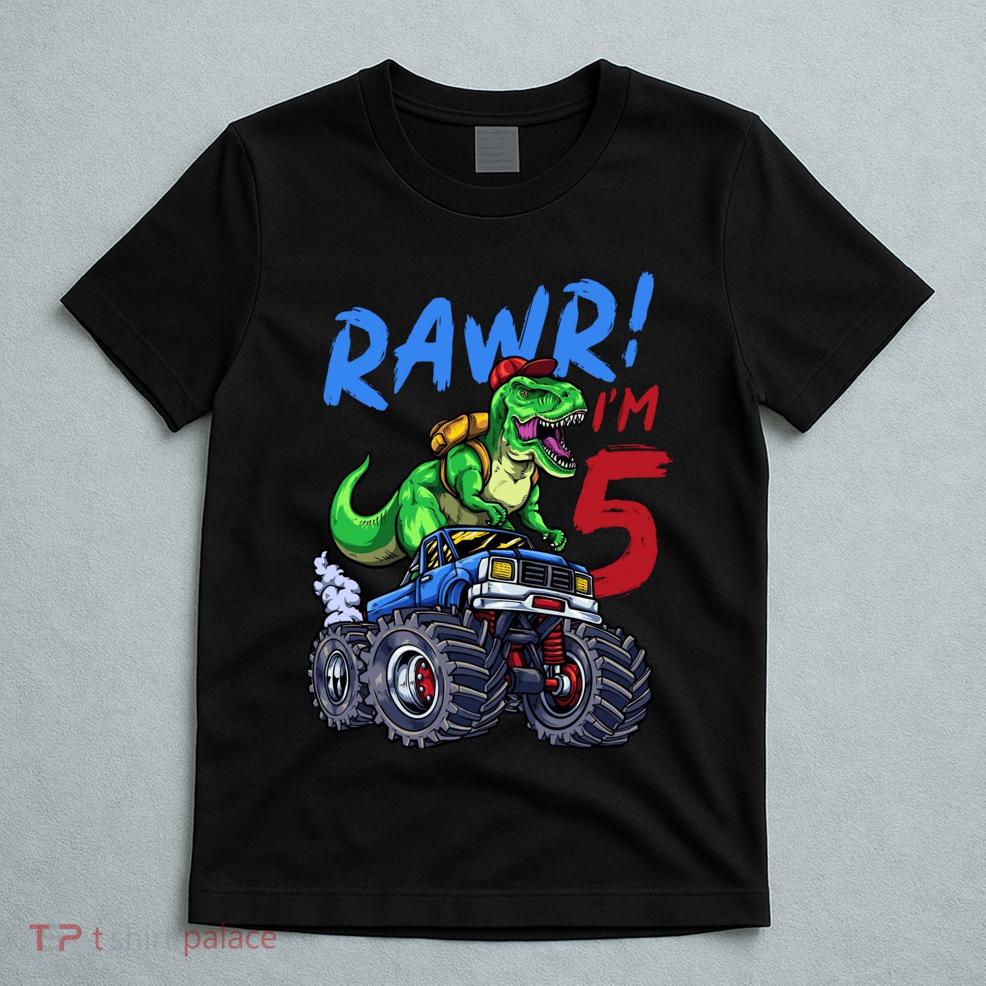 5th Birthday I’M 5 Dinosaur T Rex Monster Truck T-Shirt