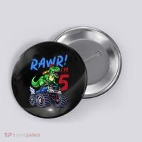 5th Birthday I’M 5 Dinosaur T Rex Monster Truck Button thumb 0