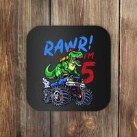 5th Birthday I’M 5 Dinosaur T Rex Monster Truck Coaster thumb 0