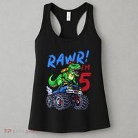 5th Birthday I’M 5 Dinosaur T Rex Monster Truck Women's Tank Top thumb 3