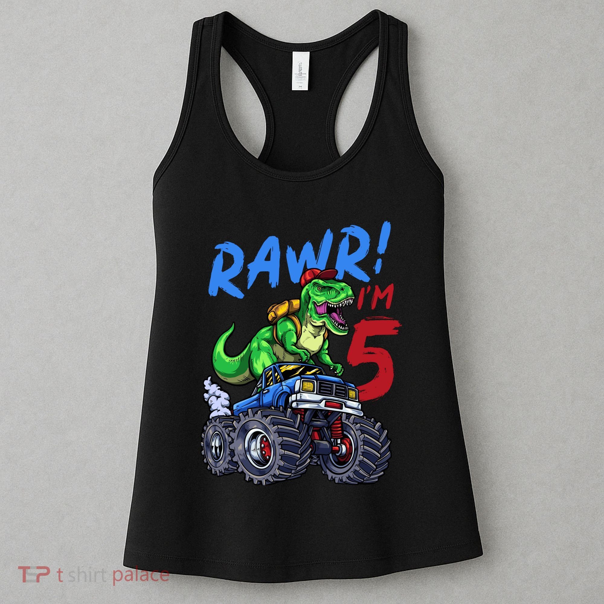 5th Birthday I’M 5 Dinosaur T Rex Monster Truck Women's Tank Top