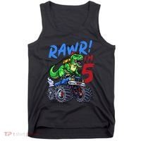 5th Birthday I’M 5 Dinosaur T Rex Monster Truck Tank Top thumb 0
