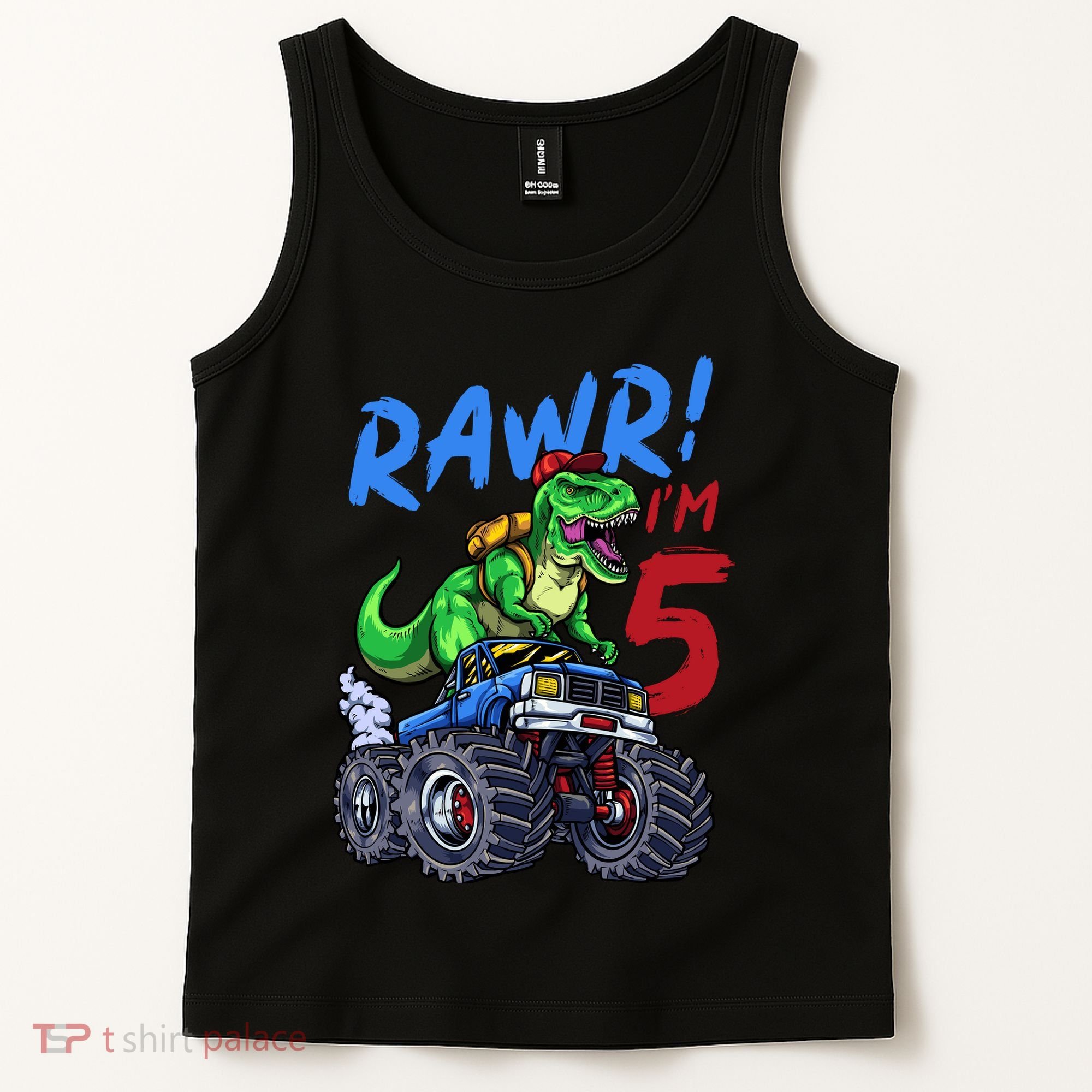 5th Birthday I’M 5 Dinosaur T Rex Monster Truck Tank Top