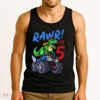 5th Birthday I’M 5 Dinosaur T Rex Monster Truck Tank Top thumb 3