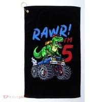 5th Birthday I’M 5 Dinosaur T Rex Monster Truck Golf Towel thumb 0