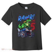 5th Birthday I’M 5 Dinosaur T Rex Monster Truck Toddler T-Shirt thumb 0