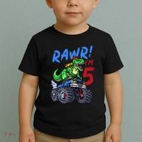 5th Birthday I’M 5 Dinosaur T Rex Monster Truck Toddler T-Shirt thumb 2