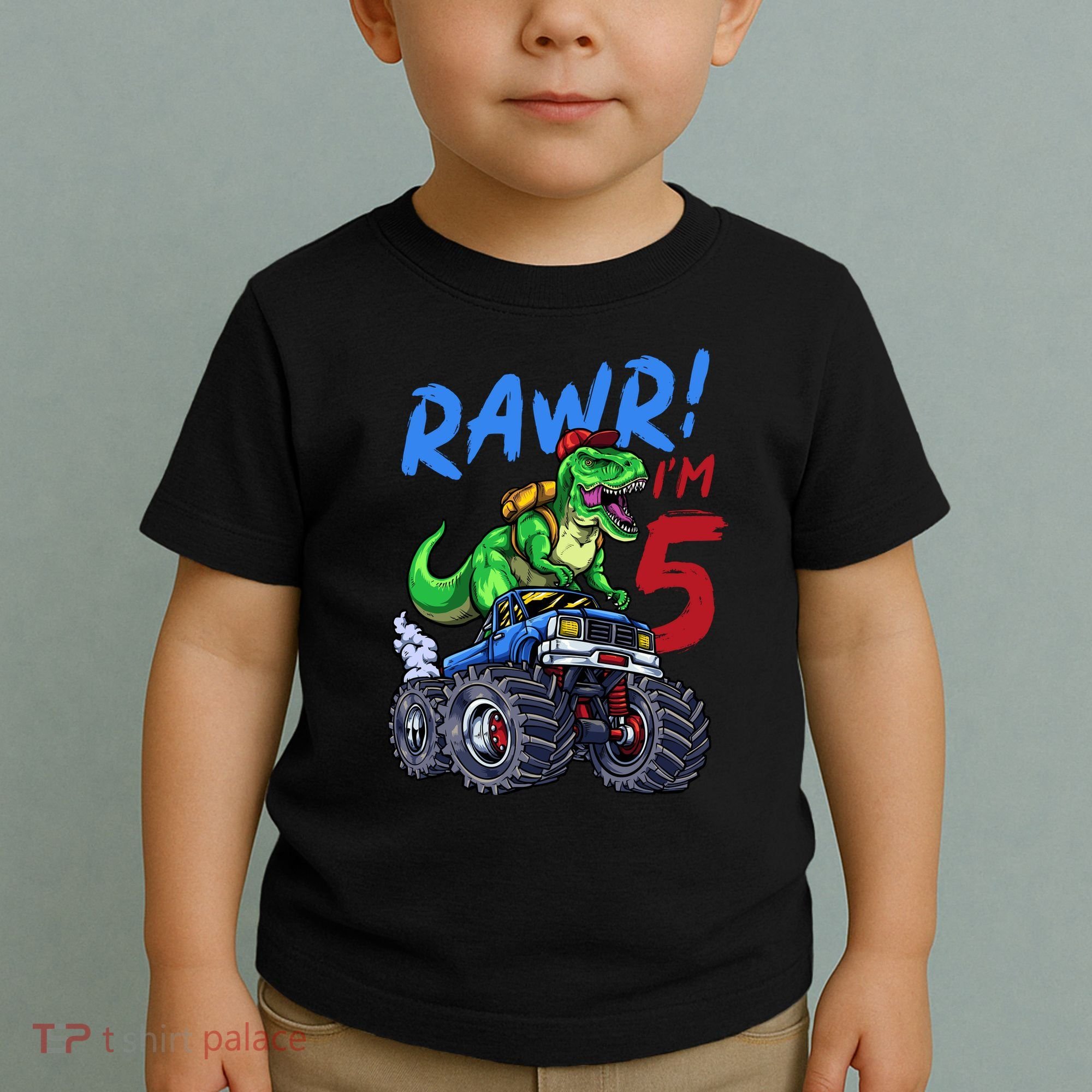 5th Birthday I’M 5 Dinosaur T Rex Monster Truck Toddler T-Shirt
