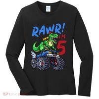5th Birthday I’M 5 Dinosaur T Rex Monster Truck Women's Long Sleeve Shirt thumb 0