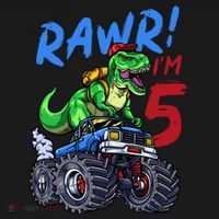 5th Birthday I’M 5 Dinosaur T Rex Monster Truck Women's Long Sleeve Shirt thumb 2