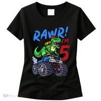 5th Birthday I’M 5 Dinosaur T Rex Monster Truck Women's T-Shirt thumb 0