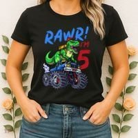 5th Birthday I’M 5 Dinosaur T Rex Monster Truck Women's T-Shirt thumb 2