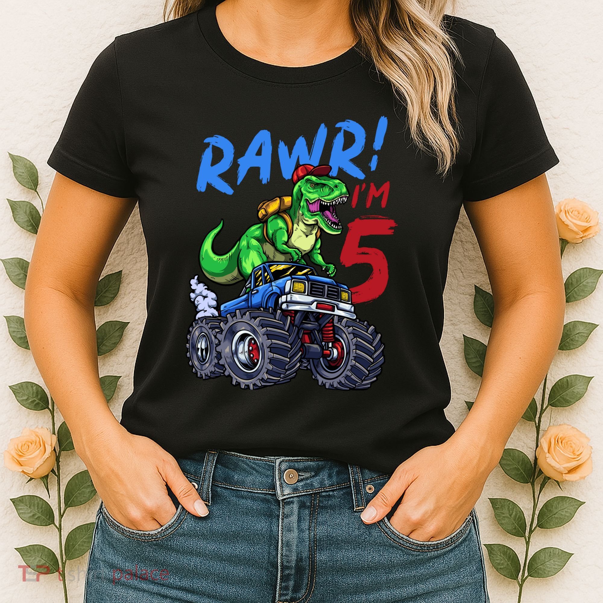 5th Birthday I’M 5 Dinosaur T Rex Monster Truck Women's T-Shirt