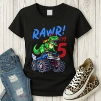 5th Birthday I’M 5 Dinosaur T Rex Monster Truck Women's T-Shirt thumb 3