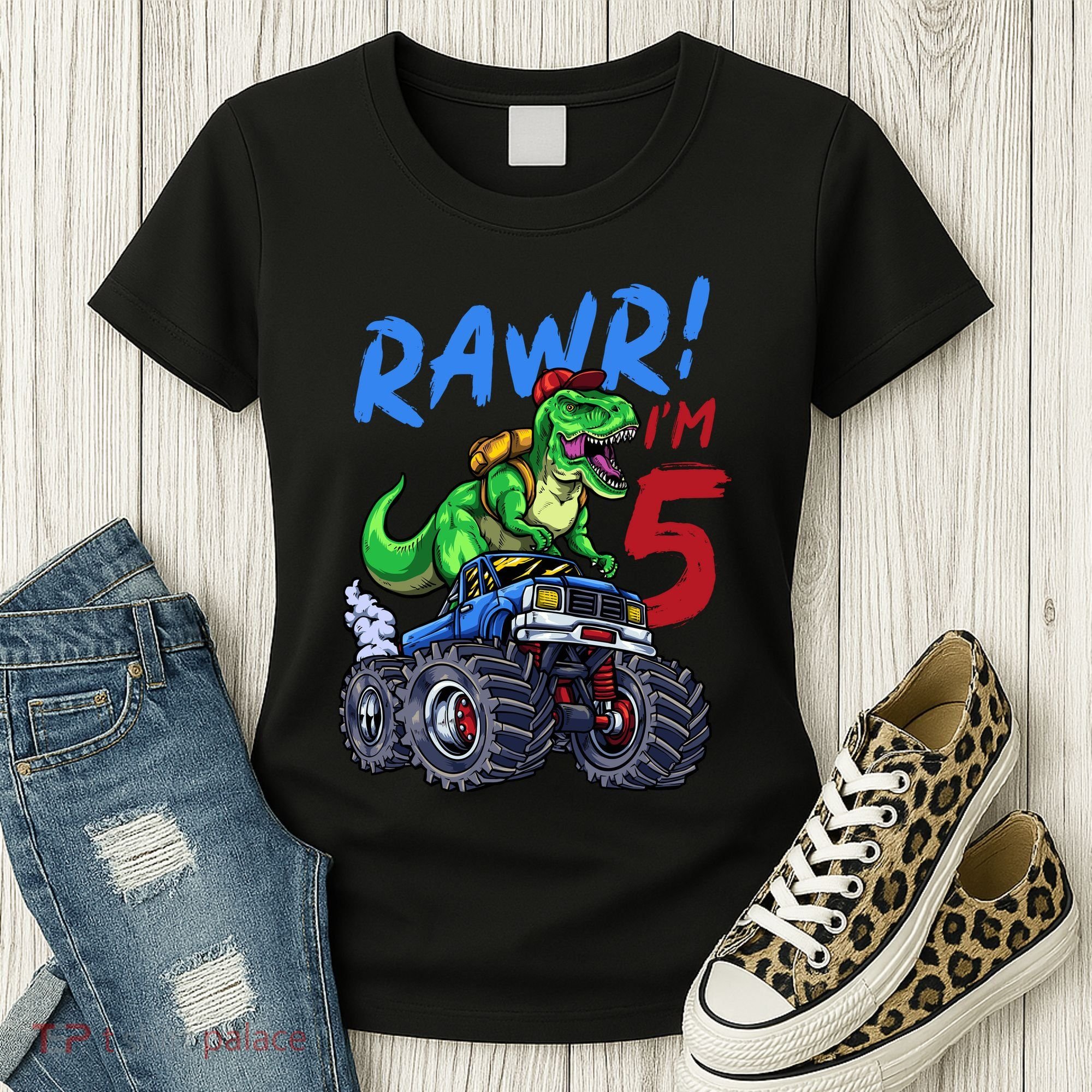 5th Birthday I’M 5 Dinosaur T Rex Monster Truck Women's T-Shirt