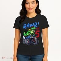 5th Birthday I’M 5 Dinosaur T Rex Monster Truck Women's T-Shirt thumb 4