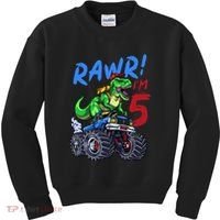5th Birthday I’M 5 Dinosaur T Rex Monster Truck Kids Sweatshirt thumb 0