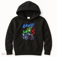 5th Birthday I’M 5 Dinosaur T Rex Monster Truck Kids Hoodie thumb 0