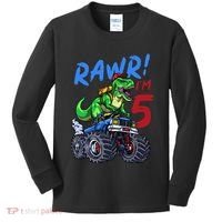 5th Birthday I’M 5 Dinosaur T Rex Monster Truck Kids Long Sleeve Shirt thumb 0
