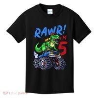 5th Birthday I’M 5 Dinosaur T Rex Monster Truck Kids T-Shirt thumb 0