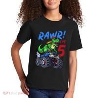 5th Birthday I’M 5 Dinosaur T Rex Monster Truck Kids T-Shirt thumb 2